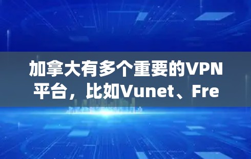 加拿大有多个重要的VPN平台,比如Vunet、FreeFlow和_net。这些平台通常提供免费或低费用的VPN服务。以下是一些关于加拿大VPN测速的一些信息 加拿大有多个重要的VPN平台,比如Vunet、FreeFlow和_net。这些平台通常提供免费或低费用的VPN服务。以下是一些关于加拿大VPN测速的一些信息